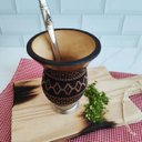 Ver imagem 2 de Cuia De Chimarrão Tererê Artesanal Cuia De Porongo Natural Com Pé Desenho Arabescos