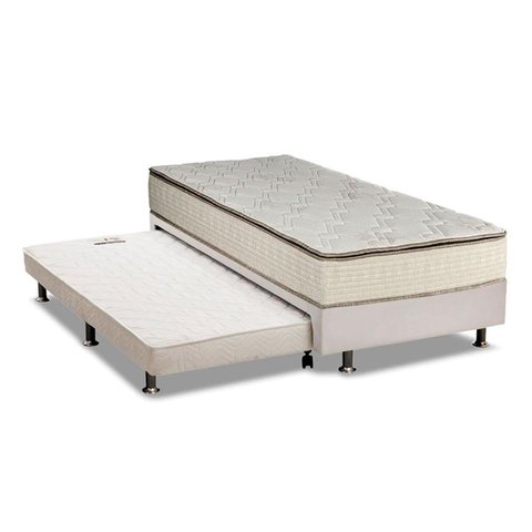 Cama Box c/Auxiliar Solteiro: Colchão Luckspuma Bonnel Montreal Spring + Base CRC Courano Branco(88x