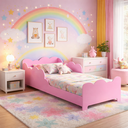 Ver imagem 4 de Cama Infantil Kids Nuvem com Colchão Incluso Mdf Grade de Proteção Montessori Quarto Criança:rosa/br