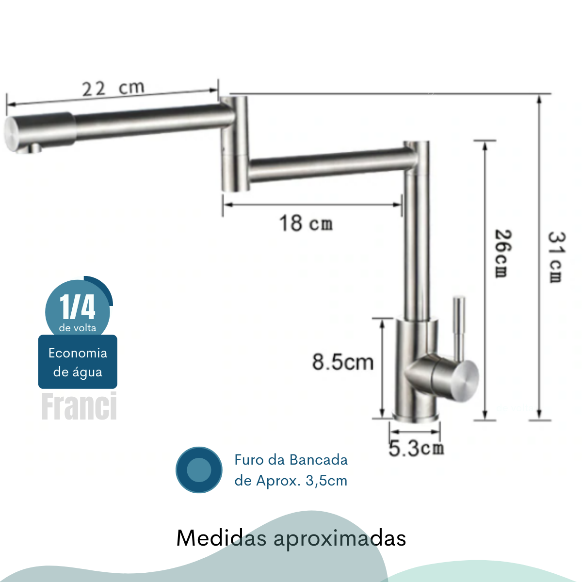 Torneira Cozinha Gourmet Monocomando Bancada Aço Inox Escovado Articulável Cromado Fosco Modelo Bari - 4