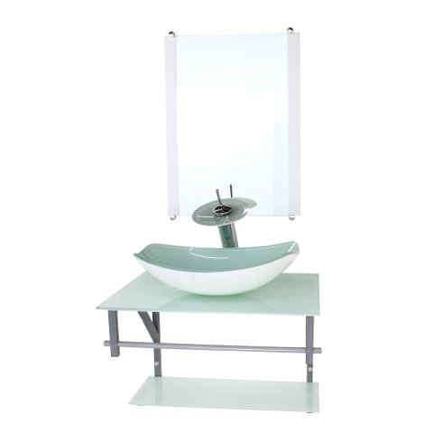 GABINETE DE VIDRO PARA BANHEIRO 60CM AC CUBA OVAL CHANFRADA BRANCO FULL COM TORNEIRA CASCATA