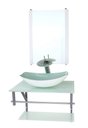 Ver imagem 1 de GABINETE DE VIDRO PARA BANHEIRO 60CM AC CUBA OVAL CHANFRADA BRANCO FULL COM TORNEIRA CASCATA