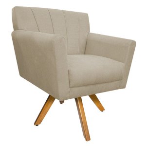 Poltrona Laura Base Giratória de Madeira Suede Bege - Doce Sonho Móveis