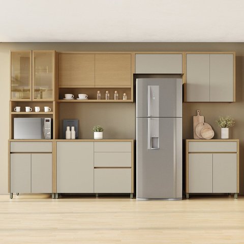 Cozinha 6 Peças 12 Portas 5 Gavetas 350cm 100% MDF Condessa Marrom/Carvalho
