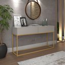 Ver imagem 1 de Aparador Industrial Pé de Ferro Dourado Eros 110cm Gavetas Corrediças Telescópicas Off White