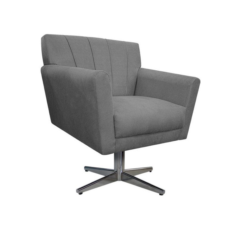 Poltrona Laura Base Giratória de Metal Suede Cinza - Doce Sonho Móveis
