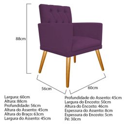 kit 03 Poltronas Fernanda Palito Mel Suede Roxo - Doce Sonho Móveis - 5