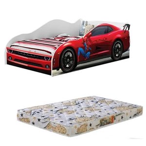 Cama Carro Infantil + Colchão Homem Aranha Vermelho 100% MDF J&A Móveis