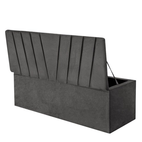 Calçadeira Baú Recamier Estofada Cama de Casal 140cm Bélgica Corino Cinza Escuro- Mabe Magazine