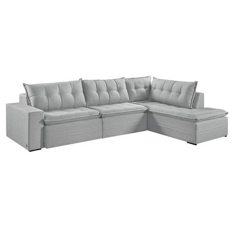 Sofá Retratil com Chaise Direita Titan 6 Lugares 3,16m Tecido Linho