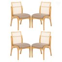 Ver imagem 1 de Kit 4 Cadeiras para Mesa de Jantar Lisboa com Encosto Rattan Madeira Maciça Linho Marrom L87 Rmi