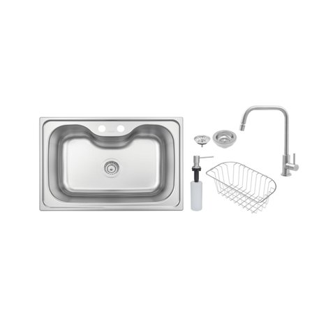 Cuba de Sobrepor Morgana 68x48 cm em Aço Inox com Acabamento Acetinado com Torneira, Válvula, Dosado