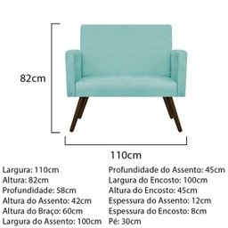 Kit Namoradeira e 02 Poltronas Beatriz Palito Tabaco Suede Azul Tiffany - Doce Sonho Móveis - 5