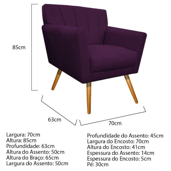 Kit 2 Poltronas Laura Palito Mel Suede Roxo - Doce Sonho Móveis - 5