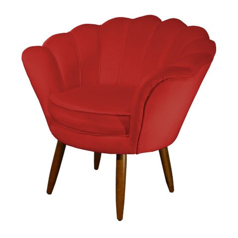 Poltrona Decorativa Pétala Couro Vermelho Pés Madeira Ms Decor