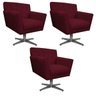 kit 03 Poltronas Laura Base Giratória de Metal Suede Bordô - Doce Sonho Móveis - 1