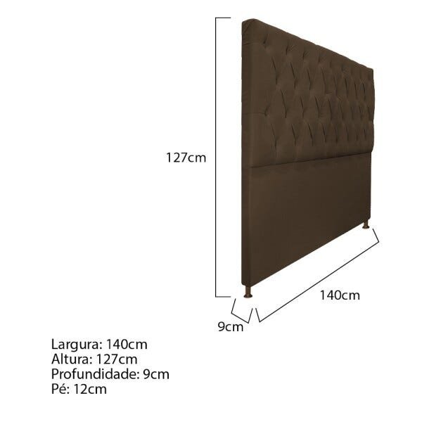 Cabeceira Sofia 140 cm Casal Suede Marrom - Doce Sonho Móveis - 3