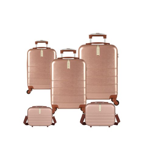 Conjunto com 3 Malas para Viagem + 2 Frasqueiras Rose Pk Luxcell - Rodinha 360º - Abs