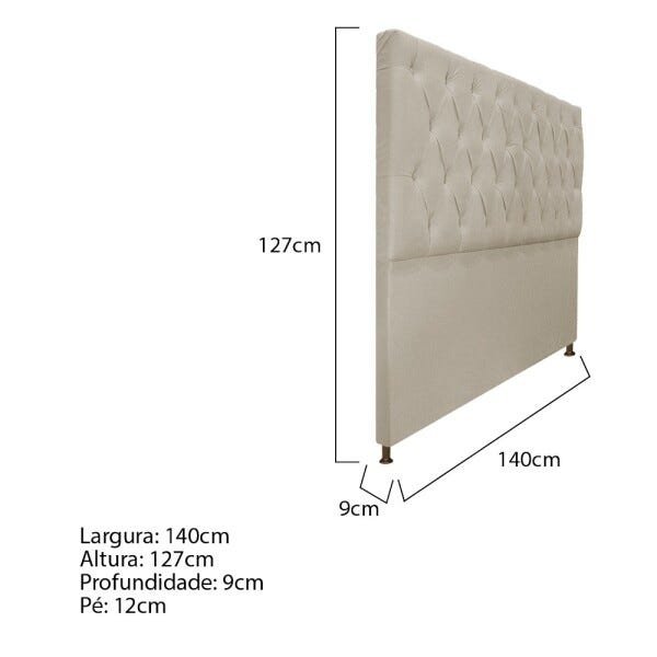 Cabeceira Sofia 140 cm Casal Suede Bege - Doce Sonho Móveis - 3