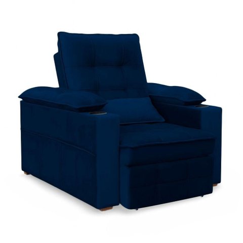 Poltrona Reclinável Retrátil Thor em Veludo Azul com Encosto Ajustável Loja Sheep