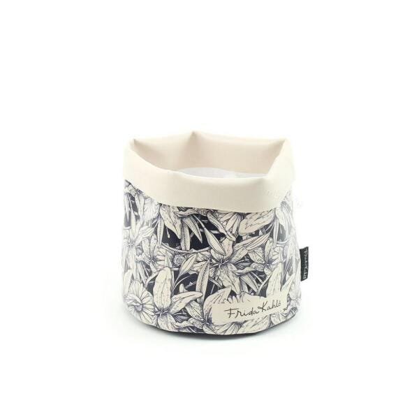 Cachepô Estampado Frida Kahlo Cacto e Flor Preto e Branco Pequeno - 1