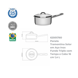 Jogo de Panelas 3 Peças Inox Fundo Triplo Solar Tramontina - 6