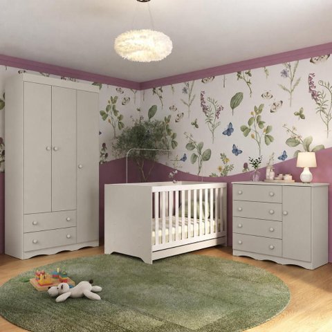 Quarto de Bebê Completo com Berço Americano 3 em 1 p/Colchão 130x70cm Realeza Multimóveis MP4591