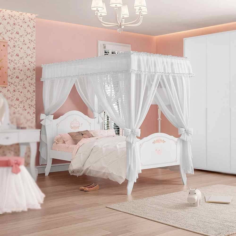 Cama Infantil Menina Princesa Encantada Clean Branco com Dossel - Pura ...