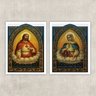 Kit 2 Quadros Sacros Coração De Jesus E Maria 24x18cm - com vidro:Madeira preta - 1