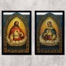 Kit 2 Quadros Sacros Coração De Jesus E Maria 24x18cm - com vidro:Madeira preta - 2