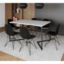 Ver imagem 1 de Mesa Industrial Jantar Retangular 137x90cm Branca Base V com 6 Cadeiras Eames Eiffel Pretas Ferro Pr