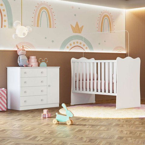 Quarto Infantil Completo Iris 1 Porta 4 Gavetas Branco - Pnr Móveis