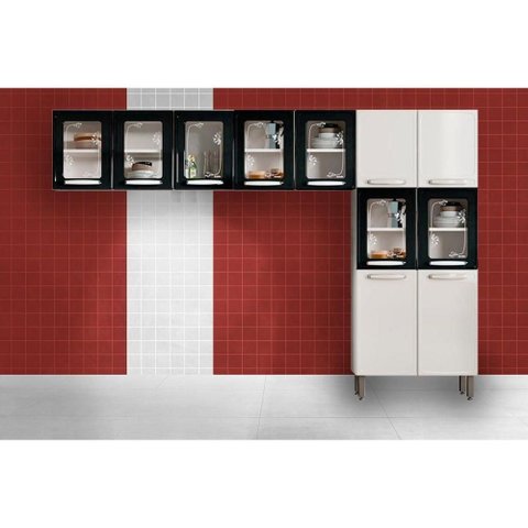 Cozinha Modulada Bertolini Evidence 3 Peças (2aéreos+1paneleiro) Cpt61 Branco/preto-bertolini