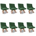 Ver imagem 1 de Kit 8 Cadeiras Estofadas Base Giratória de Madeira Lia Veludo Verde Esmeralda - Ibiza