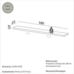 Prateleira com Led 180cm Basic Fendi - Dalla Costa - 3