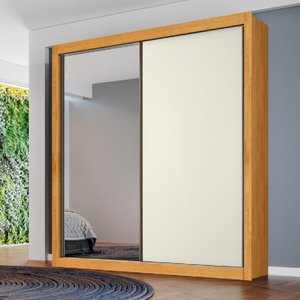 Guarda Roupa Zurique 1 Porta Espelhada 100% Mdf Peroba Off White - Móveis Europa