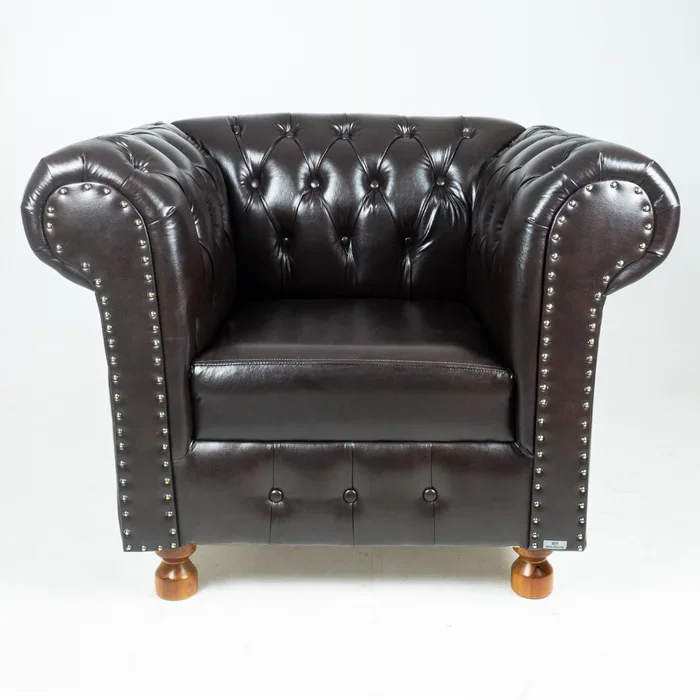 1 Poltrona Chesterfield Capitone Luiz Xv Assento Individual Courano Café / Barbearia - Escritório -