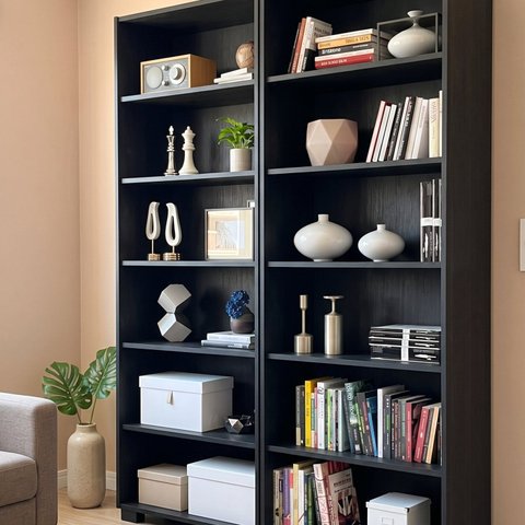 Kit 2 Estantes para Livros com 5 Prateleiras Cada 121x188x34cm Preto