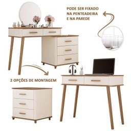 Penteadeira Com Espelho Retrô Para Quarto Off White Freijó Maitê Fabri - 2 Penteadeira Com Espelho Retrô Para Quarto Off White Freijó Maitê Fabri - 2