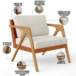 Kit 04 Poltronas Decorativas Sala Estar Pietra L02 Couríssimo Camel Linho Champagne - Lyam Decor - 4