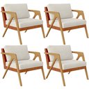 Ver imagem 1 de Kit 04 Poltronas Decorativas Sala Estar Pietra L02 Couríssimo Camel Linho Champagne - Lyam Decor