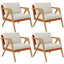 Kit 04 Poltronas Decorativas Sala Estar Pietra L02 Couríssimo Camel Linho Champagne - Lyam Decor - 1