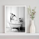 Ver imagem 2 de Quadro Decorativo Banheiro- Pinguins Banheira 24x18cm:madeira Branca