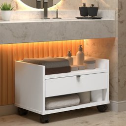 Armário Gabinete para Banheiro com Rodízios Prisma - Branco - 3 Armário Gabinete para Banheiro com Rodízios Prisma - Branco - 3