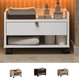 Armário Gabinete para Banheiro com Rodízios Prisma - Branco - 4 Armário Gabinete para Banheiro com Rodízios Prisma - Branco - 4