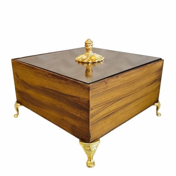 Porta Joias caixinha decorativa acabamento madeira rustica pez provençal Dourado
