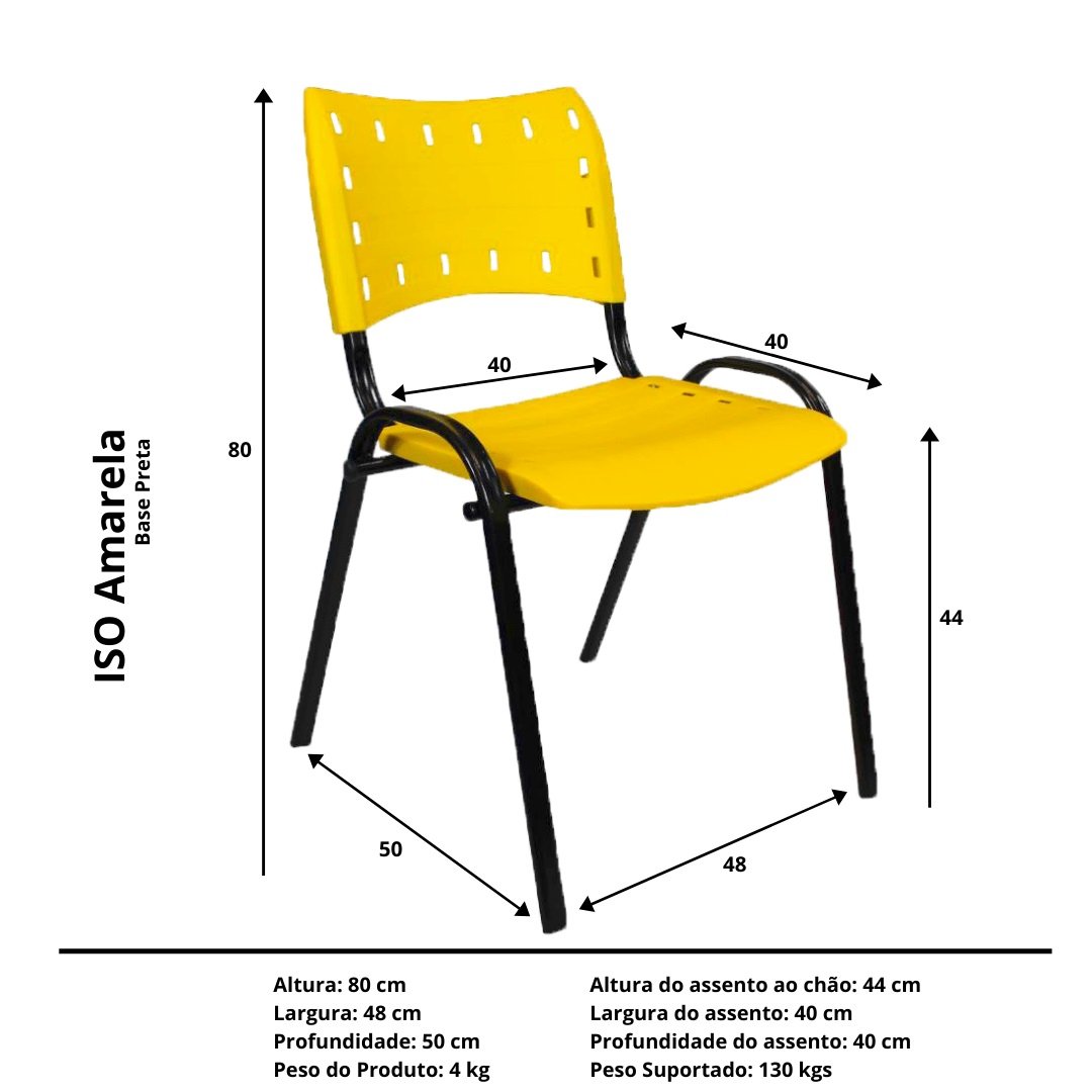 Kit Com 4 Cadeiras Iso Para Escola Escritório Comércio Amarela Base Preta - 4