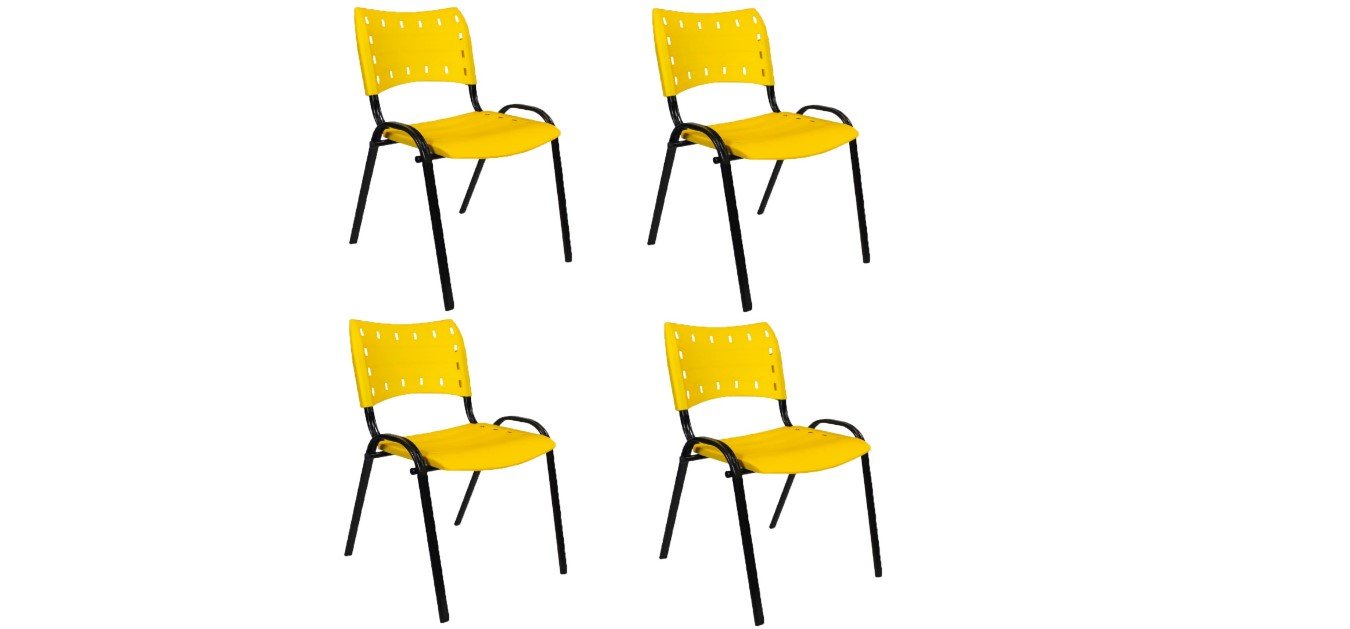 Kit Com 4 Cadeiras Iso Para Escola Escritório Comércio Amarela Base Preta