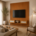 Ver imagem 1 de Painel + Rack Ripado MDF 2 Gavetas 180cm Sala Estar Suspenso na Parede Quarto Estela:Naturalle