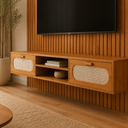 Ver imagem 4 de Painel + Rack Ripado MDF 2 Gavetas 180cm Sala Estar Suspenso na Parede Quarto Estela:Naturalle